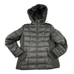 Nautica Womens Black Quilted Puffer Jacket Water Resistant Hooded XL Q820339